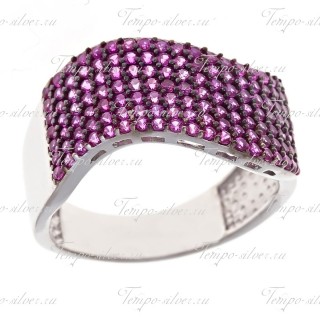 Кольцо из серебра волнообразной формы с розовыми куб.циркониями